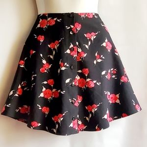 Nasty Gal Black Red Floral Skirt Size S